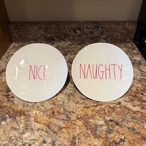 Rae Dunn 2-8” White Plates with Red Text Naughty Nice Melamine